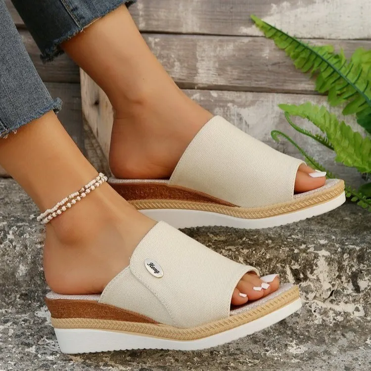Breakj Breakj New Summer Women's Slope And Thick Bottom Fish Mouth Slippers Large Code With Slope And Slippers Women