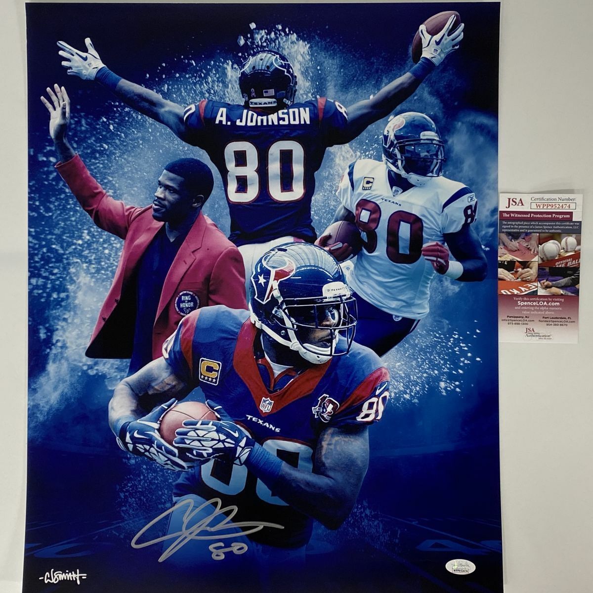 Autographed/Signed ANDRE JOHNSON Houston Texans 16x20 Football Photo Poster painting JSA COA #2