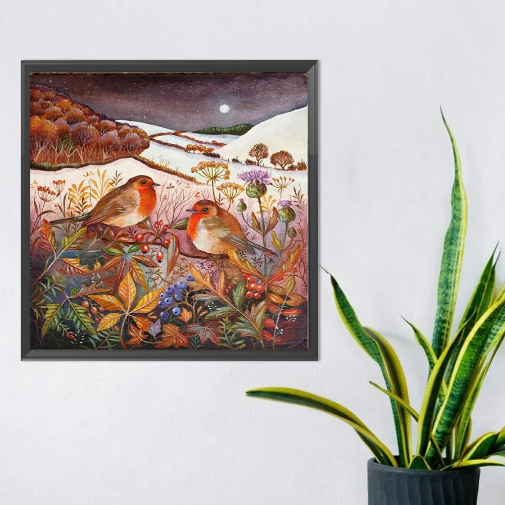 Full Round Diamond Painting 30*30cm - Night Hill Bird