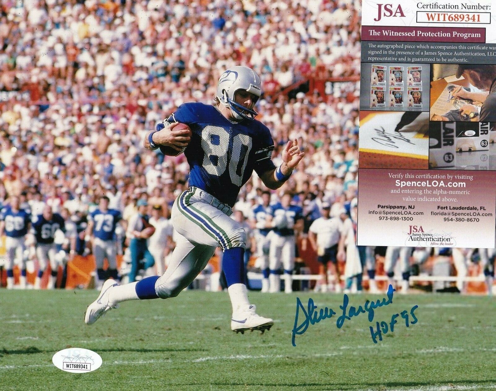 STEVE LARGENT SEATTLE SEAHAWKS HOF 95 ACTION SIGNED 8x10 Photo Poster painting