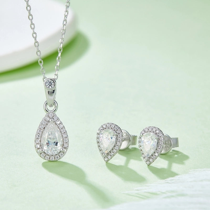 1 Piece 925 Sterling Silver Moissanite Water Droplets Earrings Necklace