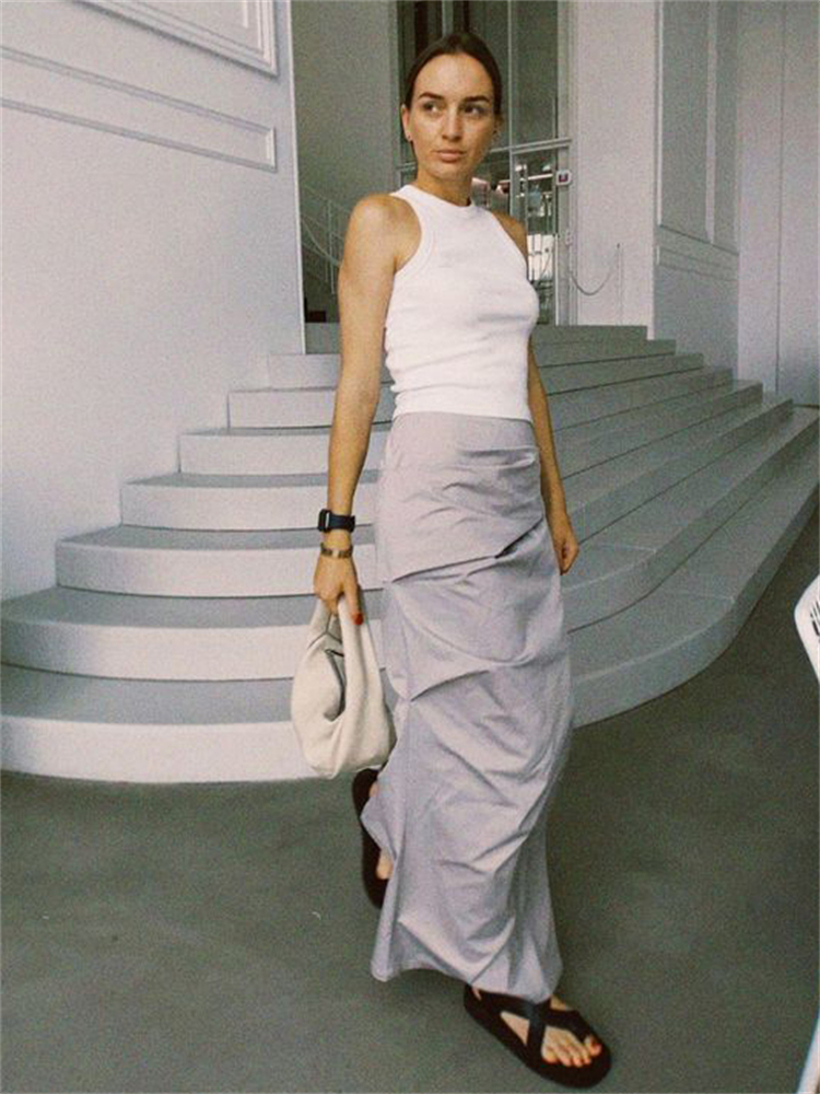 Ootddress Summer For Women Split Y2K Pencil Skirts Bodycon High Waist Solid Fashion Ladies Streetwear Pleated Irregular Maxi Skirt