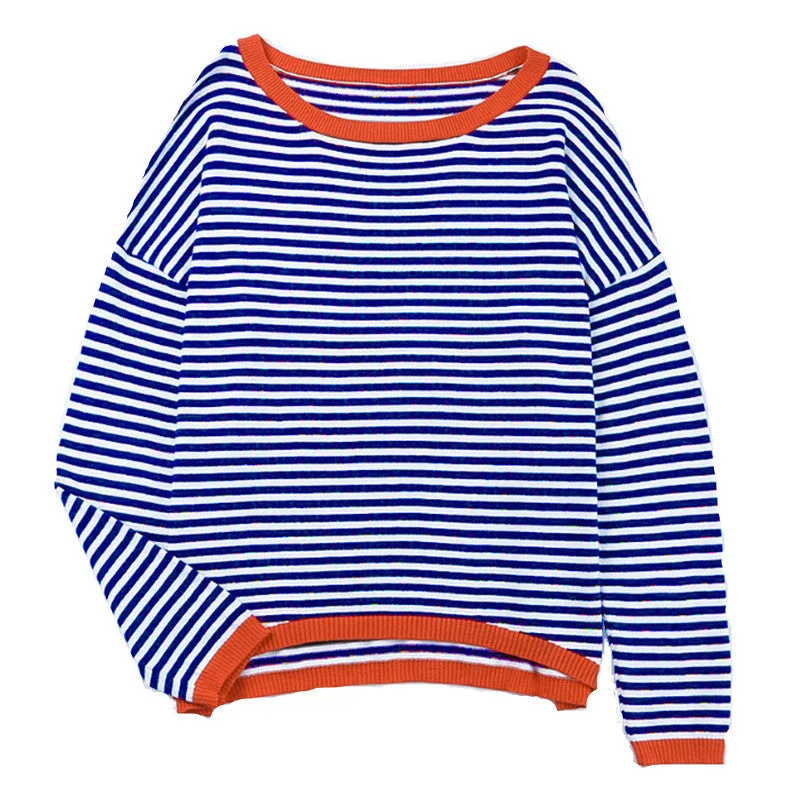 Uveng Knitted Striped Color Collision Design Sweaters