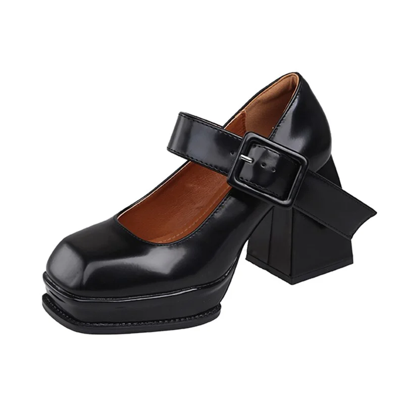 Black White Platform Mary Jane Shoes for Women Heels Retro Square Toe Buckle Women Pumps 2023 New Super High Heels Dress Shoes ELCNEPAL