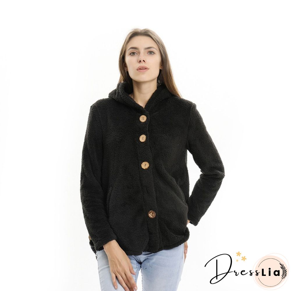 Warm Womens jacket Autumn & Winter Casual Decoration Fleece Hooded Coat Loose Fit Soft