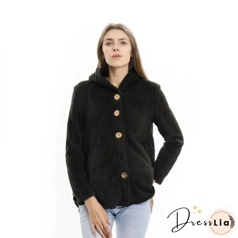 Warm Womens jacket Autumn & Winter Casual Decoration Fleece Hooded Coat Loose Fit Soft