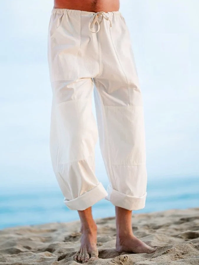 Men's Solid Tie Cotton Casual Pants