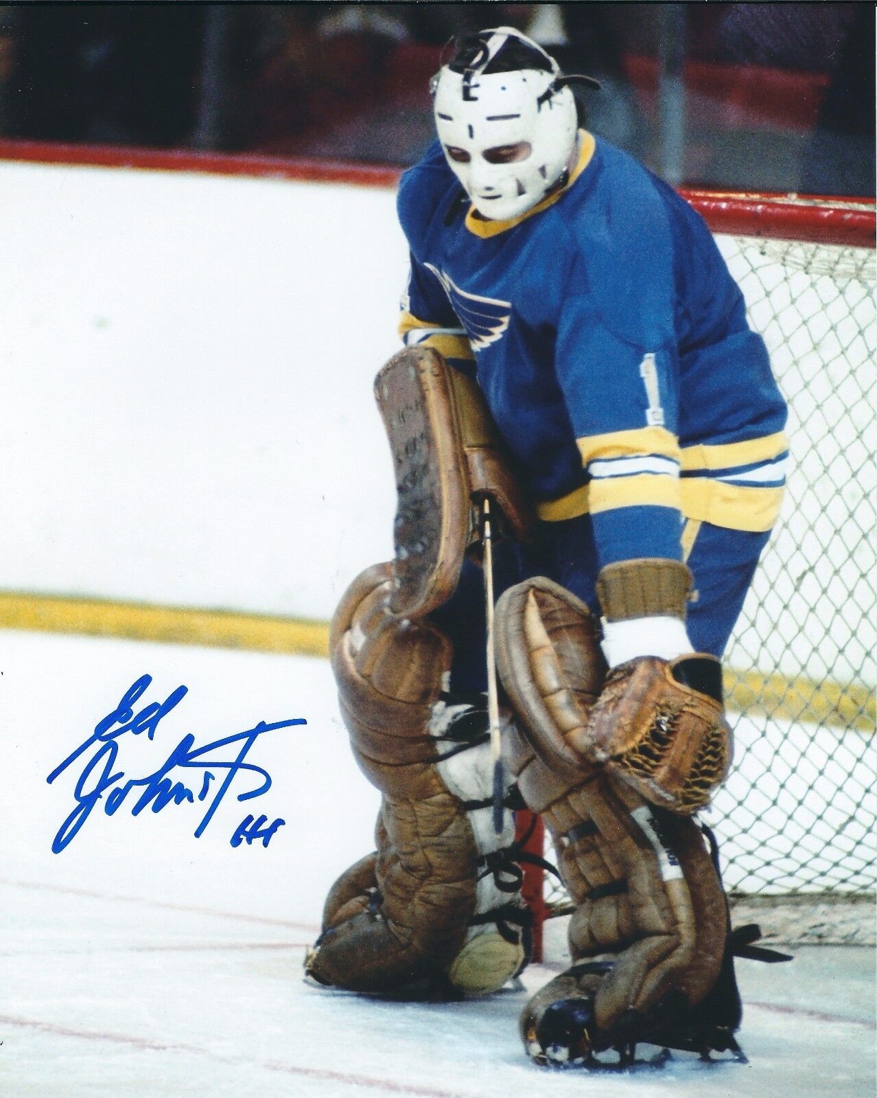 Signed 8x10 ED JOHNSTON St. Louis Blues Autographed Photo Poster painting - COA