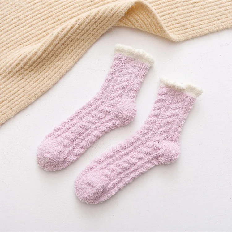 Unisex Winter Thickened Indoor Solid Color Anti-Slip Coral Velvet Fuzzy Socks  