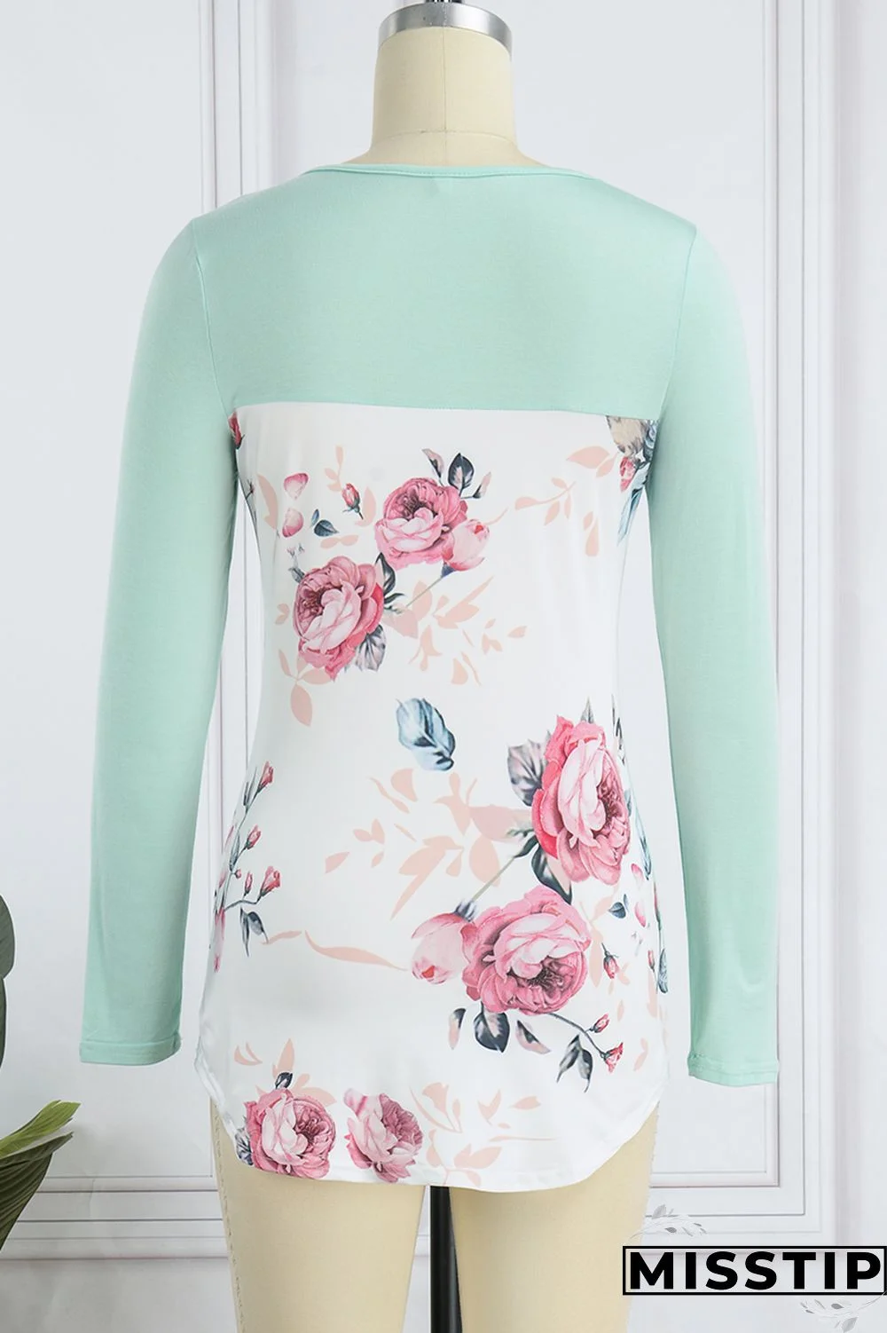 Grass Green Casual Print Patchwork Tops