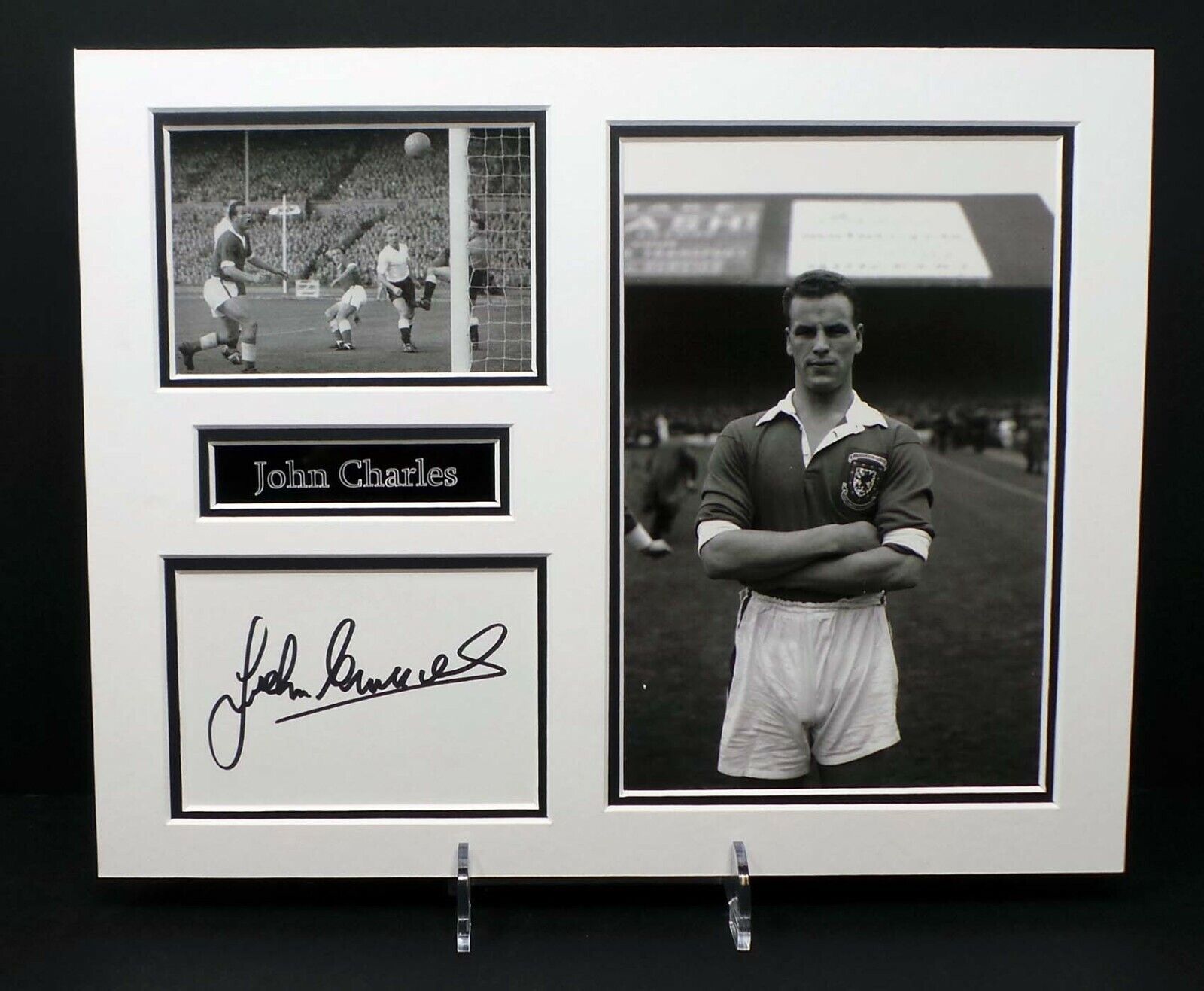 John CHARLES Signed Mounted Wales Football Legend Photo Poster painting Display AFTAL RD COA