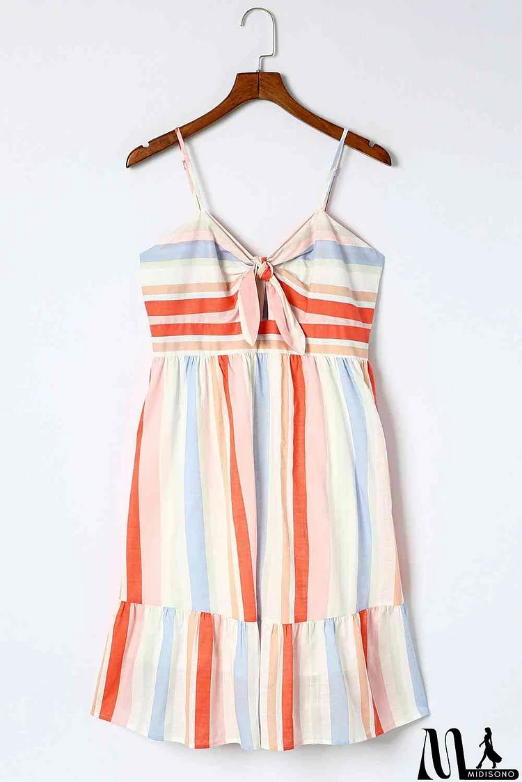 Striped Tied Spaghetti Strap Dress