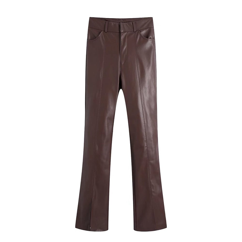 Willshela Women Fashion Faux Leather Wide Leg Pants Vintage Hight-Waist Front Zipper Casual Woman PU Trousers Chic Pant