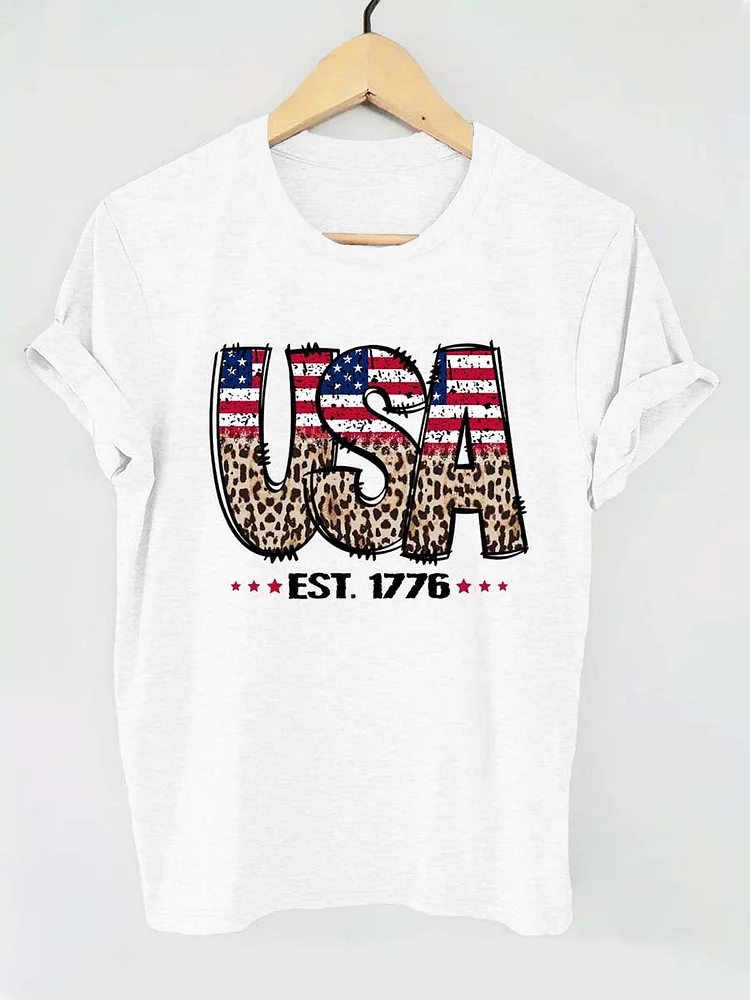 Independence Day USA Letter Print T-shirt