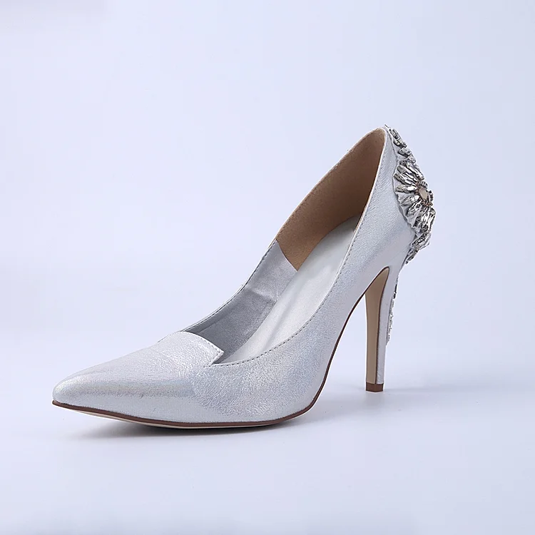 Women's Silver Bridal Heels Rhinstone Stiletto Heel Pumps |FSJ Shoes