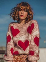 Vintage Valentine's Day Hearts Cozy Heather Knit Sweater