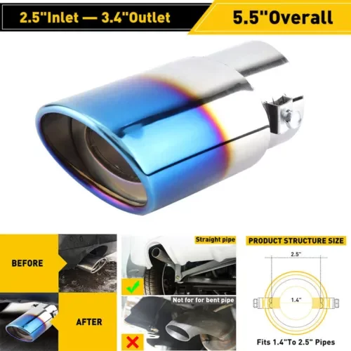Dronehint Car Auto Blue Rear Exhaust Pipe Tail Muffler Throat Tip Tailpipe Auto Parts (For: Acura) Parts