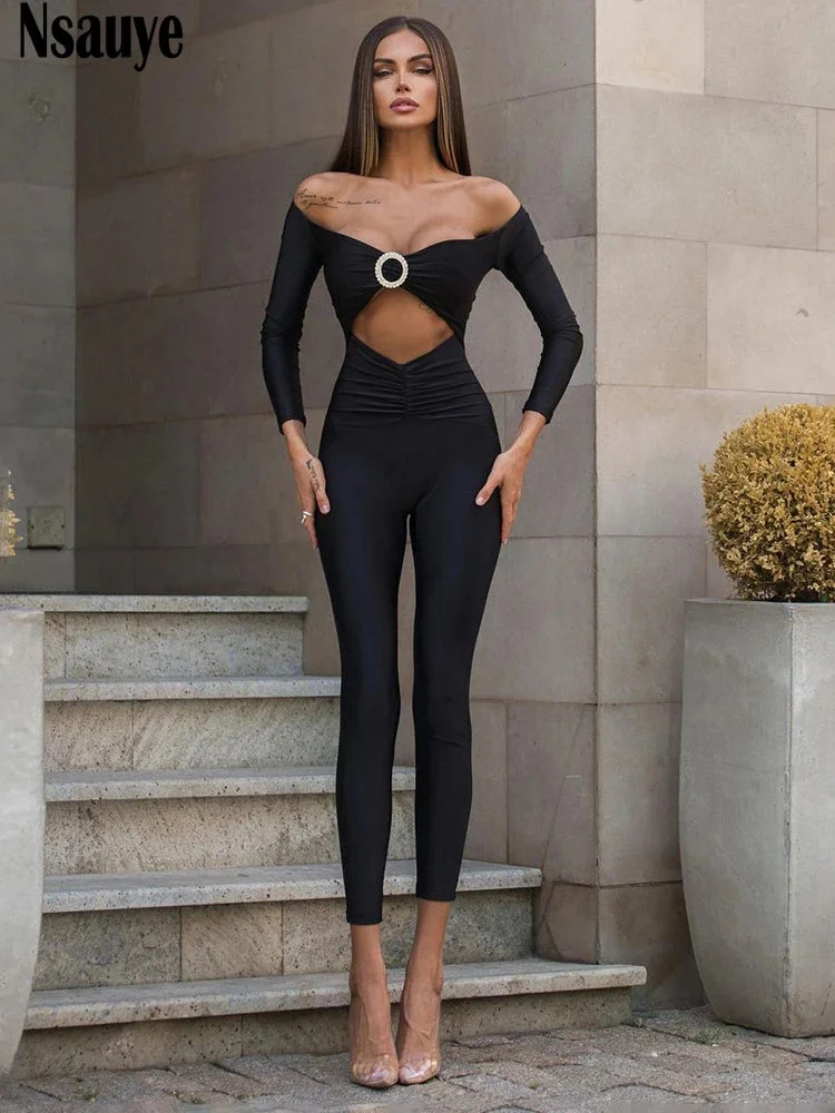 Oocharger Bodycon Jumpsuit Women Clothing Rompers Sexy Club Outfits 2024 Y2K Long Sleeve Autumn Streetwear Fitness Overalls Tops