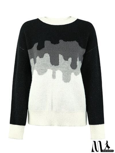 MidiSono - Color Block Dropped Shoulder Sweater