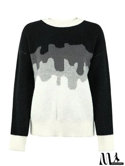 MidiSono - Color Block Dropped Shoulder Sweater