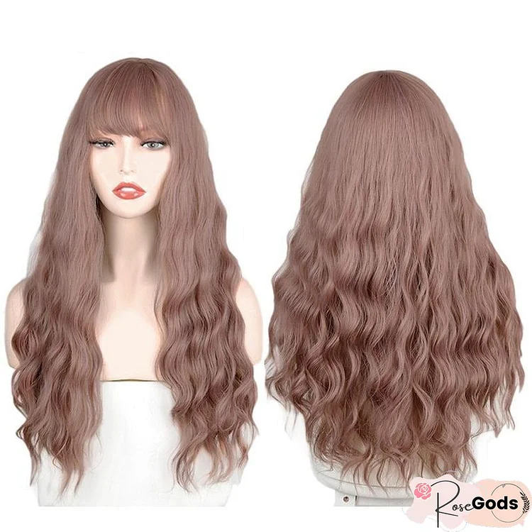 Qi Bangs Long Curly Wavy Chemical Fiber Wig Head Cover