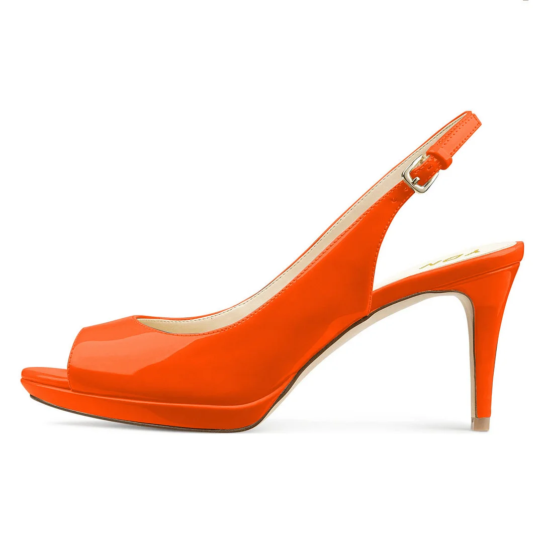 Patent Leather Sophisticated Platform Slingback Orange High Heels