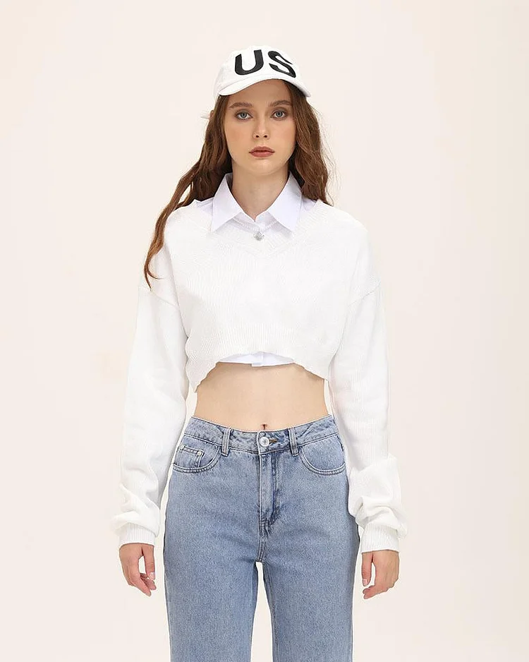 Tincture Cropped Knit Shirt Sweater