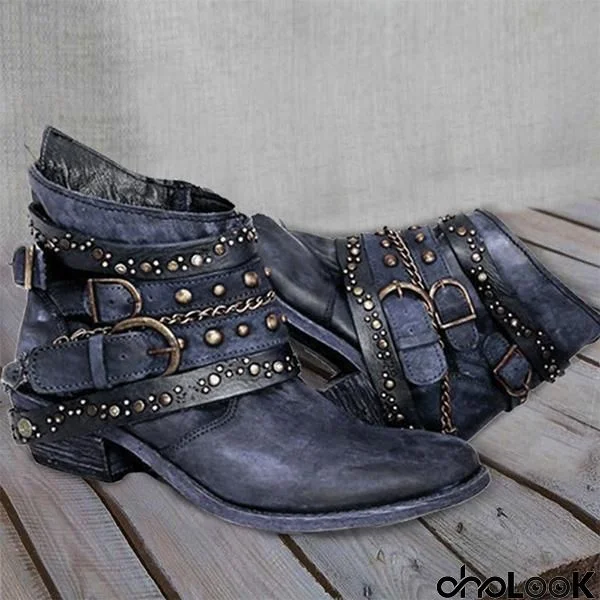 Lydiashoes Stylish Buckle Rivet Boots