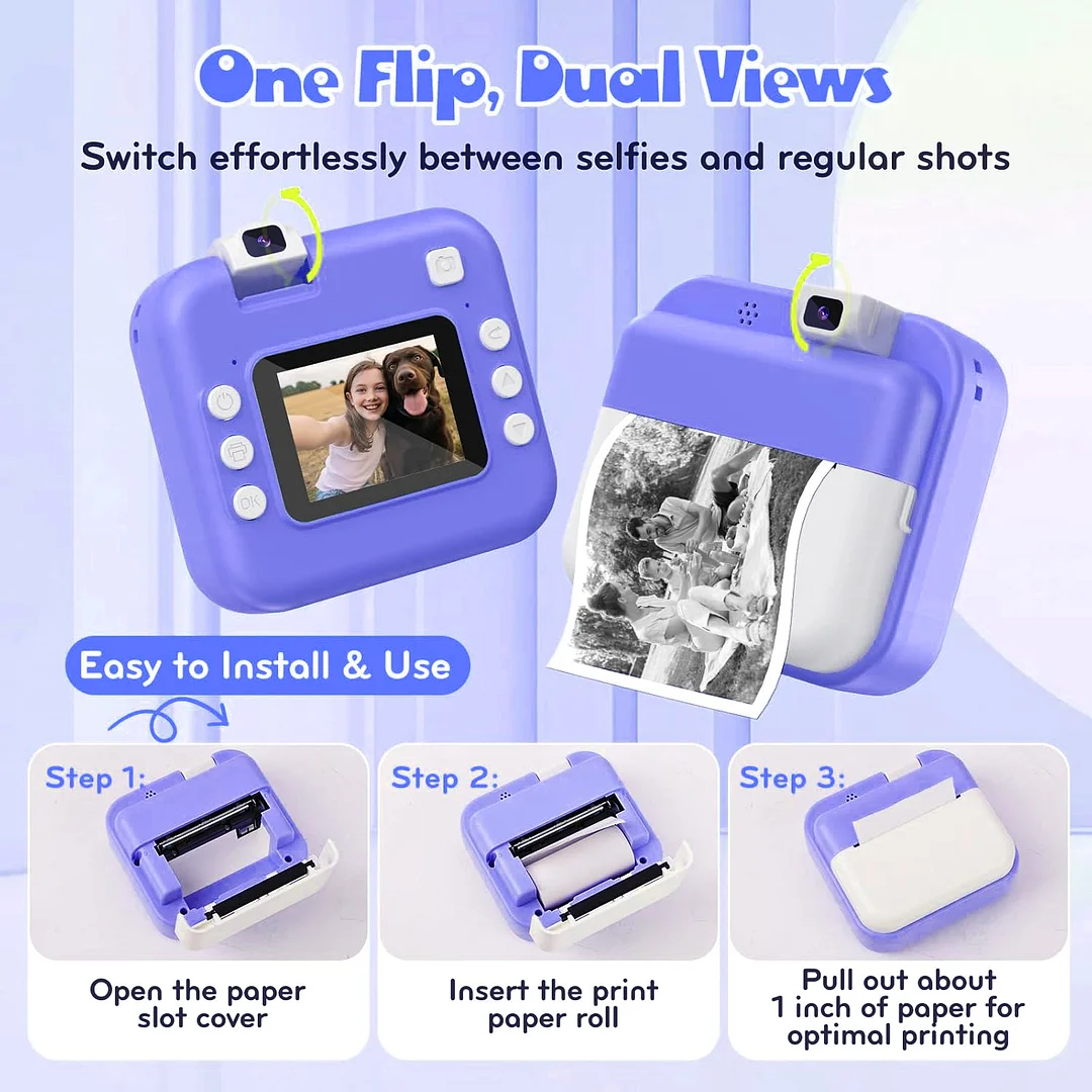 BEBANG Kids Camera Instant, Front Rear Dual Selfie Kids Digital Camera with 1080P Videos, Holiday Birthday Gifts for Kids