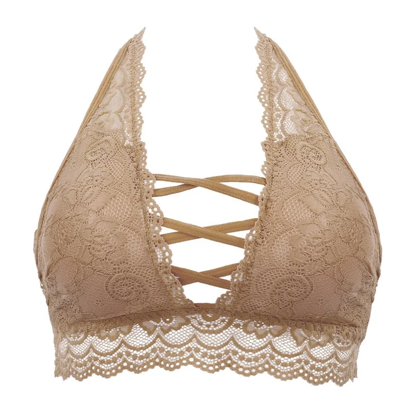 S-XL Lace Bra for Women Sexy Floral Bralette Backless Wireless Front Cross Push Up Bras Female Brassiere Lingerie Underwear Tops