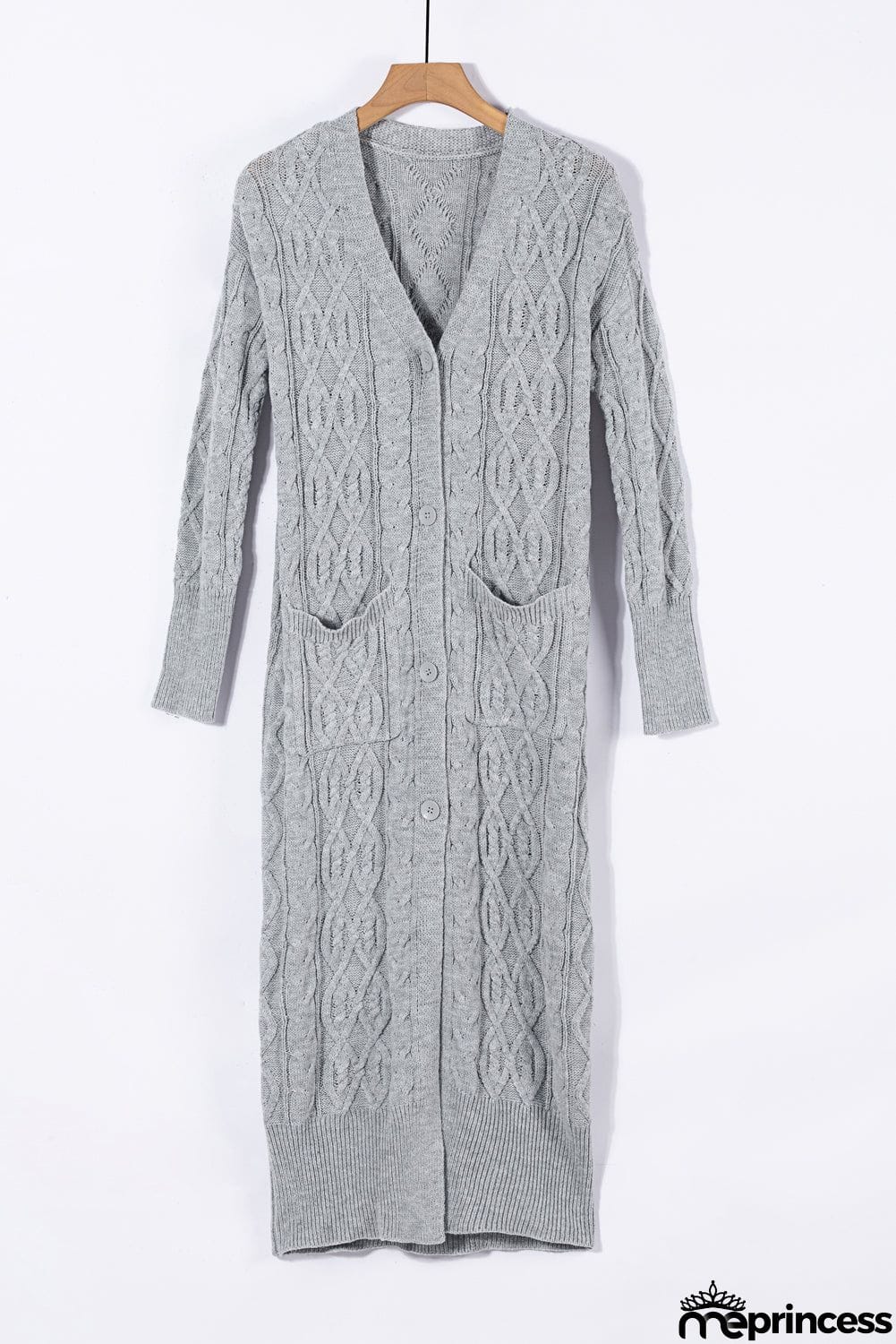 Cable Knit Open Front Long Cardigan