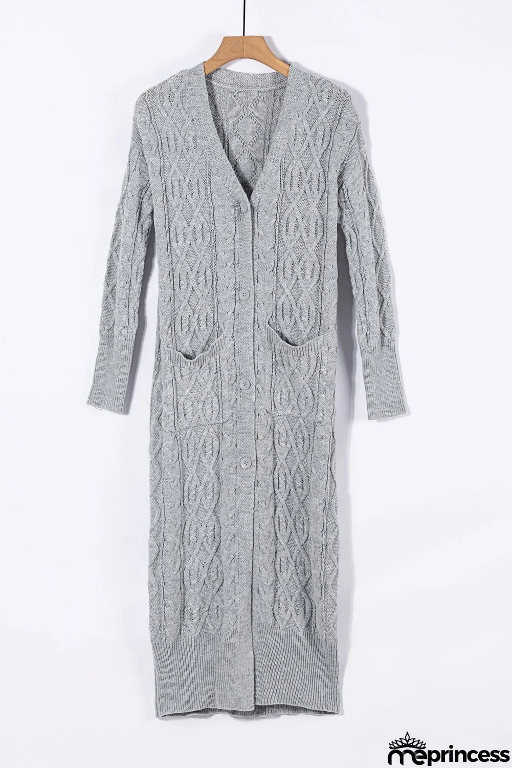 Cable Knit Open Front Long Cardigan