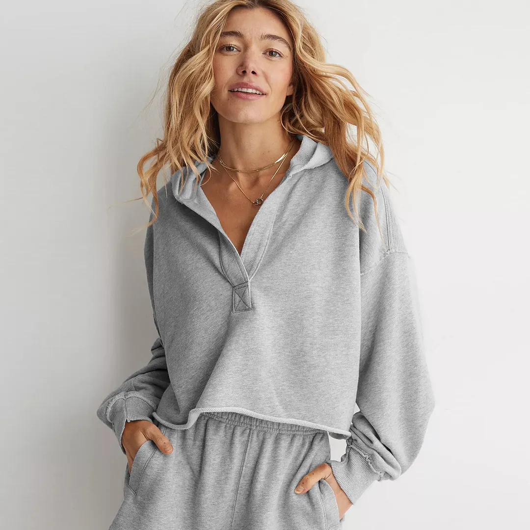 Women's Vintage Washed Hoodie Half Zip Cropped Oversized Hoodie Casual Women Sweatshirt
