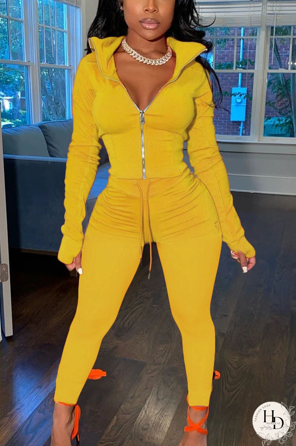 Red Sportswear Solid Split Joint Zipper Collar Long Sleeve Two Pieces