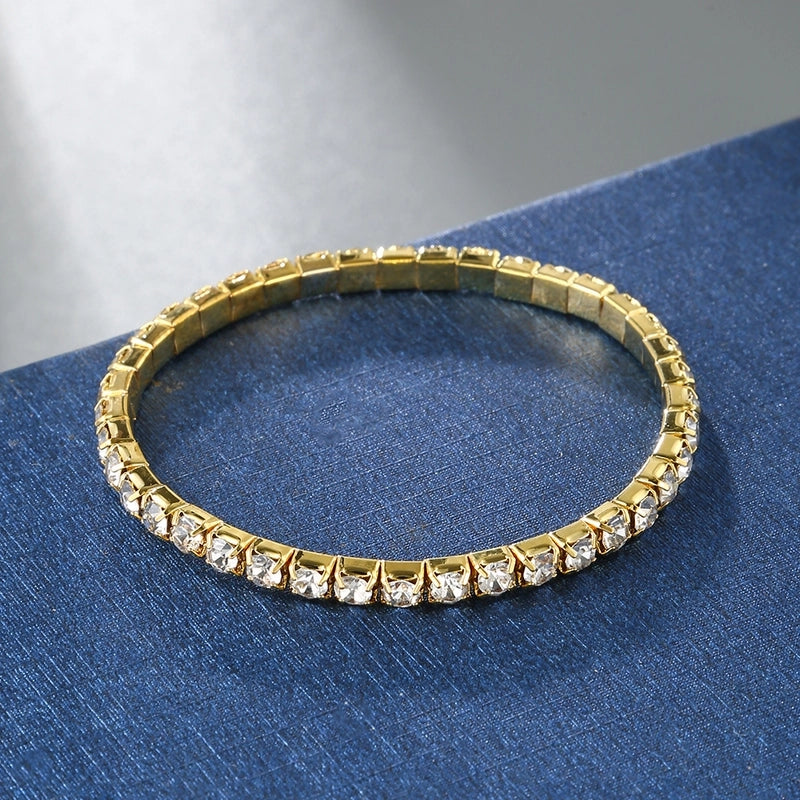 Minimalist Solid Color Copper Inlay Rhinestones Chakra Bracelet