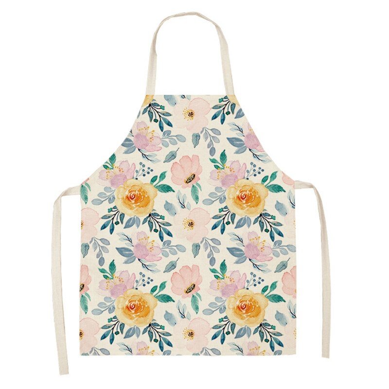 Linen Kitchen Apron - Flowers letclo 