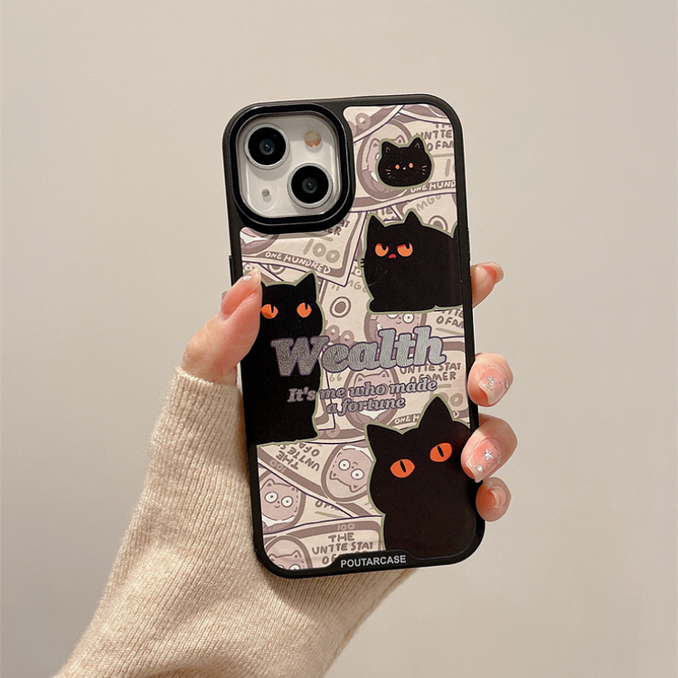 Kawaii Funny Black Cat Magnetic Stand Phone Case