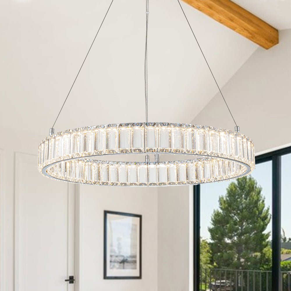 Contemporary Dimmable LED Crystal Ring Pendant