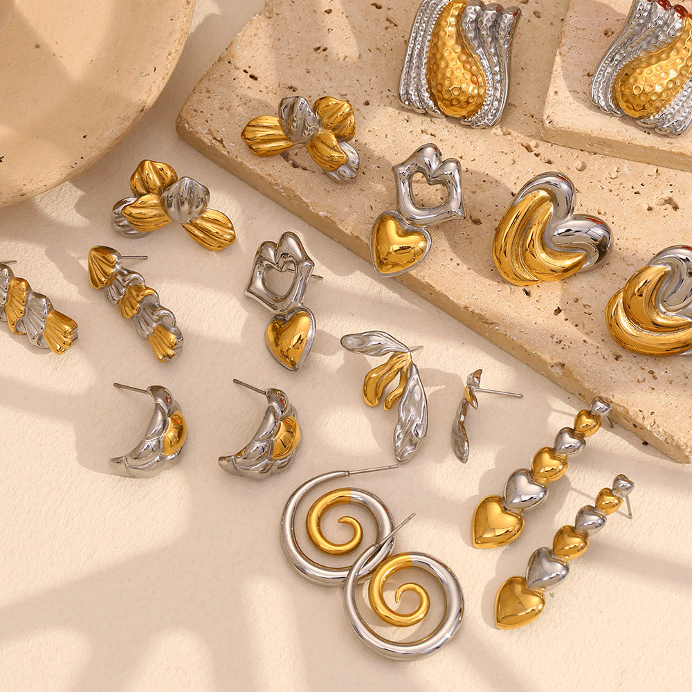 Niche Design Gold Earrings Stainless Steel 18K Gold Plated Two-Tone Mouth Christmas Tree Earrings For Women