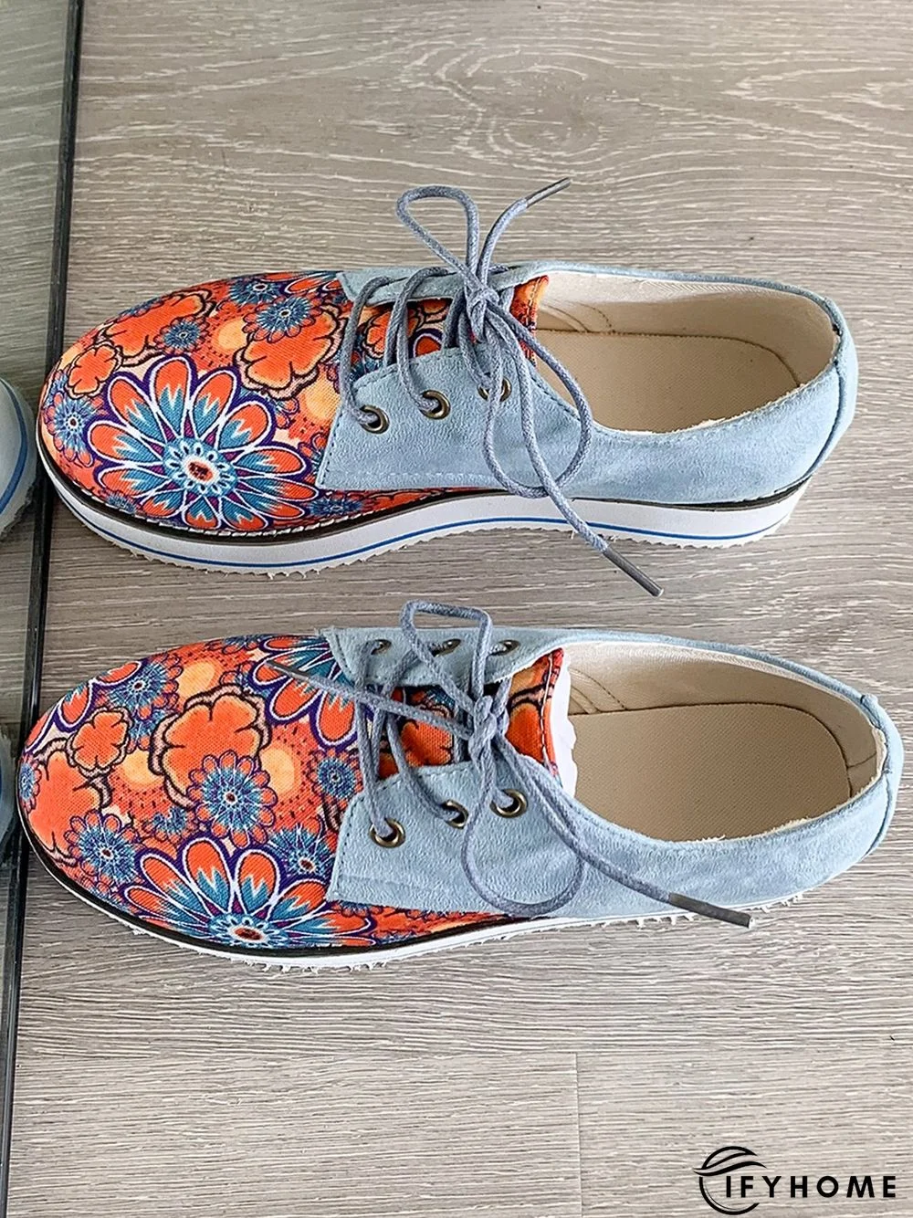 Floral Printed Patchwork Lace Up Shoes | IFYHOME