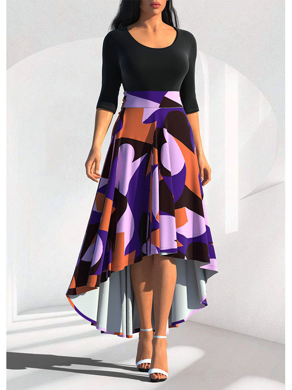 Women's Half Sleeve Scoop Neck Graphic Maxi Dress