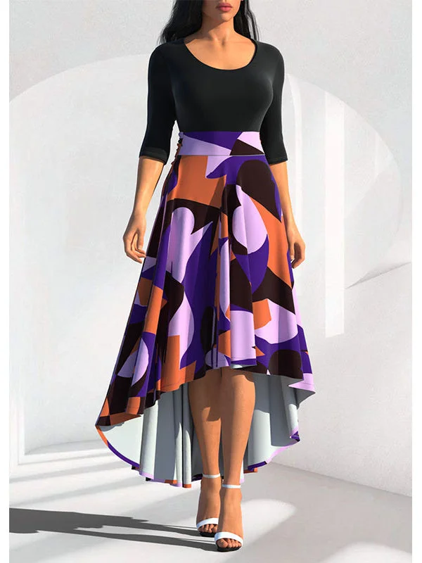 Women's Half Sleeve Scoop Neck Graphic Maxi Dress