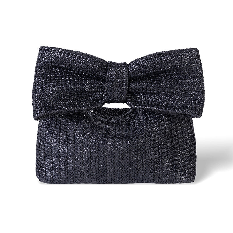 Women’s Straw Bow Knot Elegant Square Zipper Clutch Bag