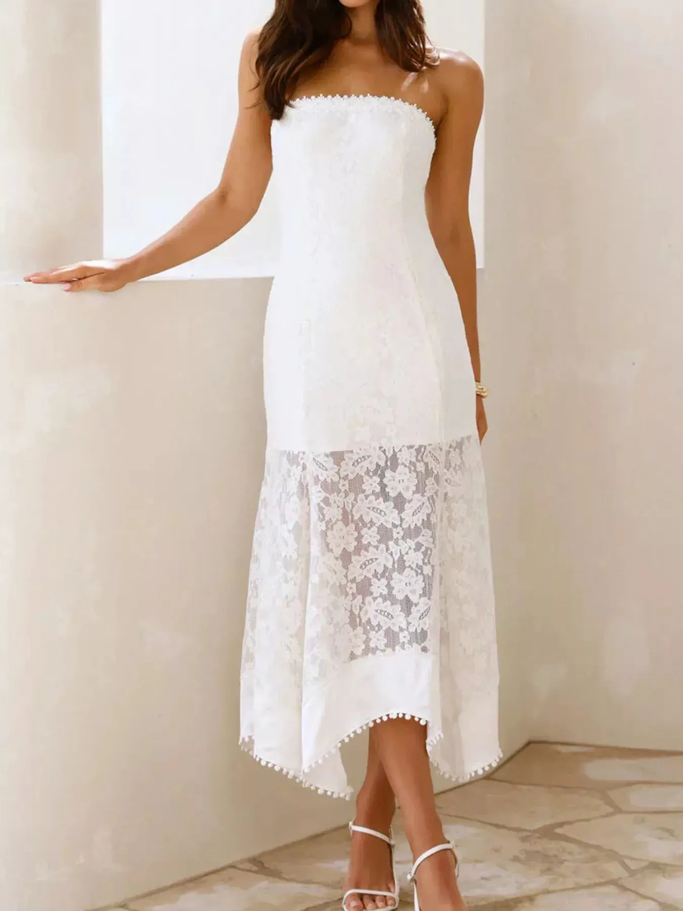 Elegant Lace Strapless Midi Dress mysite idetrend