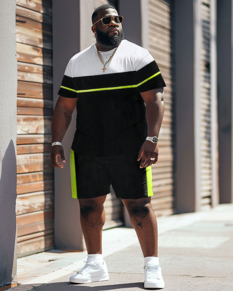 Street Casual Colorblock Striped Print Large Men's Set