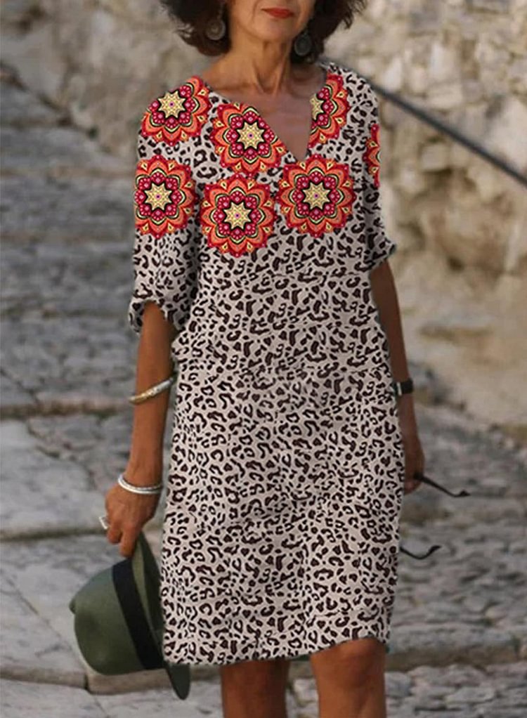 Women's Dresses Leopard Mandala Print Mini Dress