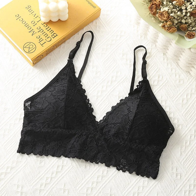 Lace Bralette Sexy Bras For Women Floral Lace Underwear Deep V Transparent Bra Backless Brassiere Lingerie Push Up Bra For Women