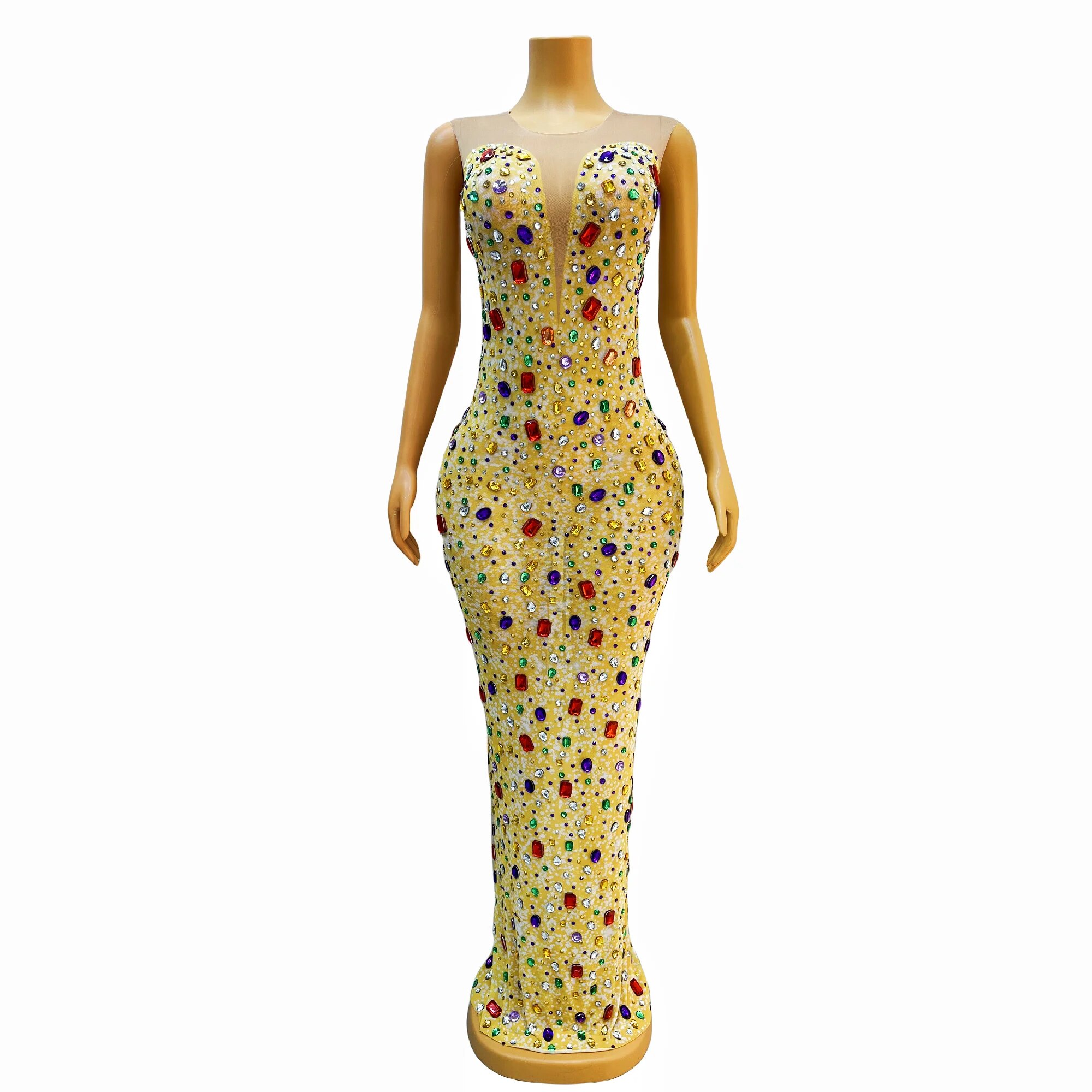 VCSHOES Flashing Gold Rhinestones Celebrate Dress Birthday Dancer Prom Party Big Stones Outfit Evening Celebrate Costume Binfen