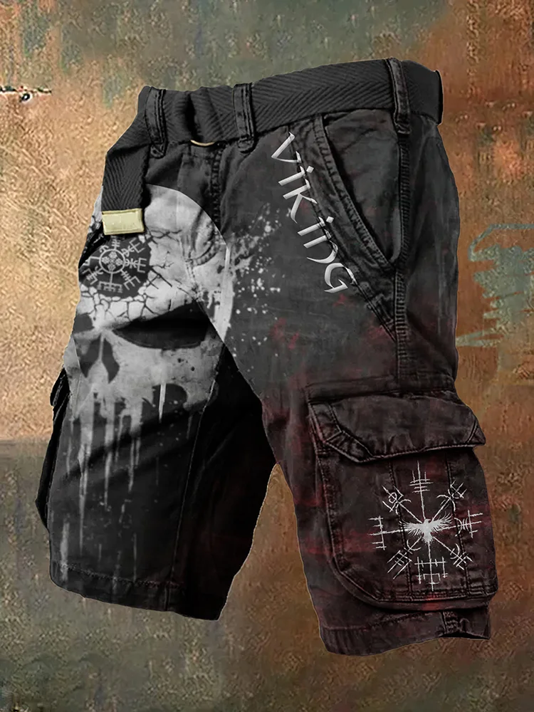 Vintage Skull Viking Art Men's Work Shorts