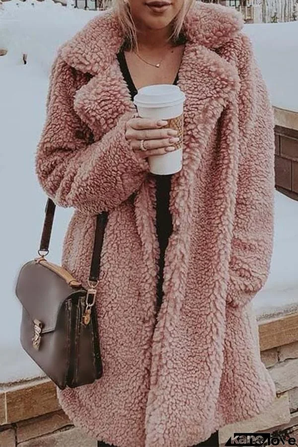 Faux Fur Long Sleeve Solid Color Coat